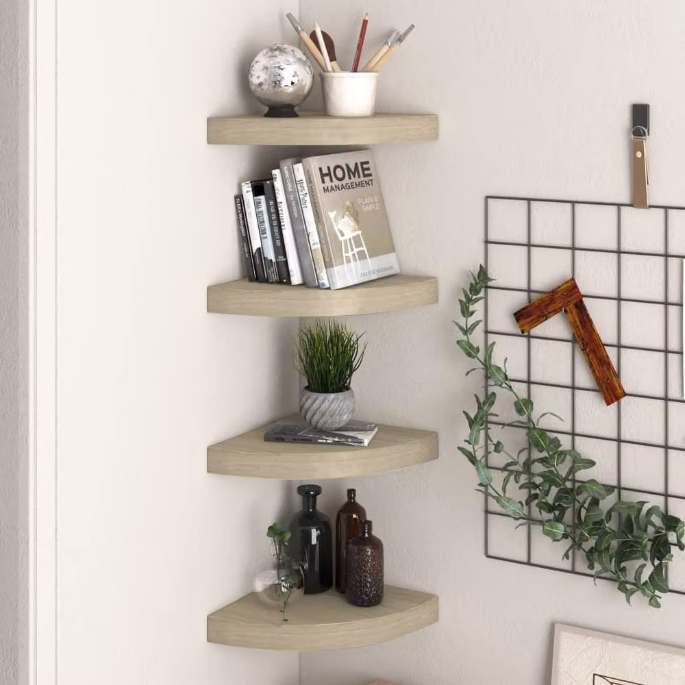 Berkfield Home Set of 4 Floating Corner Shelves in Oak Brown, W/D/H: 25 x 25 x 4 cm – 2