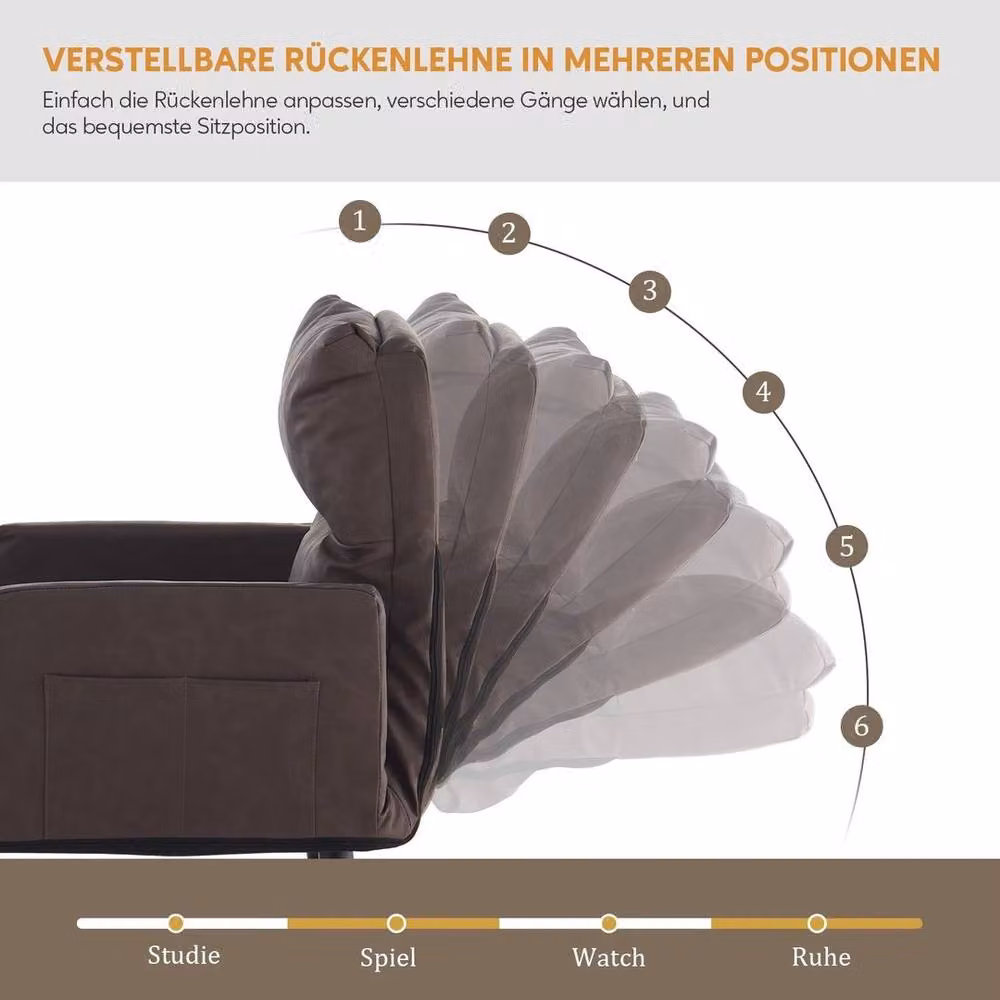 KORVIXA Brown Synthetic Leather Recliner Lounge Chair with Ottoman – 4