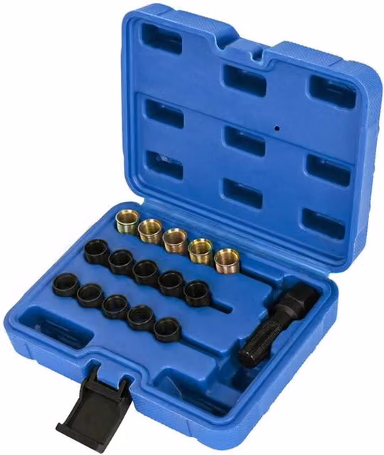 NESTLUNE 16-Piece Spark Plug Thread Repair Tap Tool and Reamer Insert Set, M14 x 1.25mm, Blue