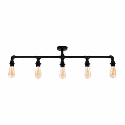 ValueLights Luiggi 5 Way Industrial Style Black Metal Bar Ceiling Light – 1