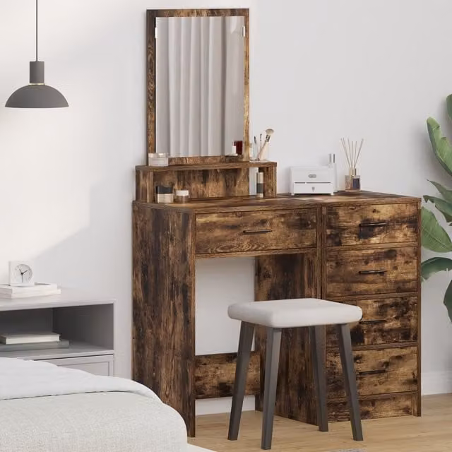 Berkfield Home Dressing Table with Drawers in Smoked Oak Brown, W/D/H: 50 x 41 x 140 cm – 1