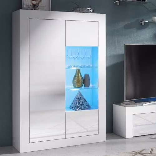 Creative Furniture Arcadia Modern White Display Cabinet with Glass Doors and Integrated Lighting – 3