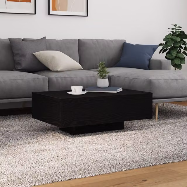 Berkfield Home Modern Black Oak Coffee Table with LED Lights, W: 85 cm, D: 55 cm, H: 31 cm – 1
