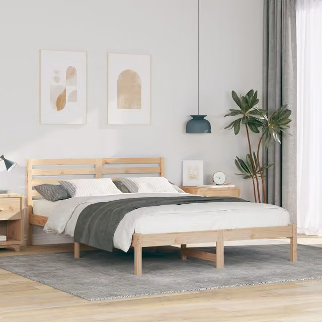 Berkfield Home Solid Pine Wood Bed with Headboard, Brown, W: 140 cm, L: 220 cm – 1