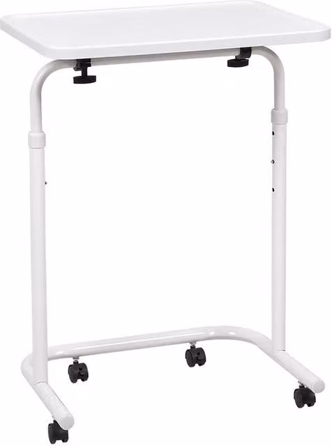 ERGOVEXA Height Adjustable Overbed Chair Table with Folding Top and Castors in White