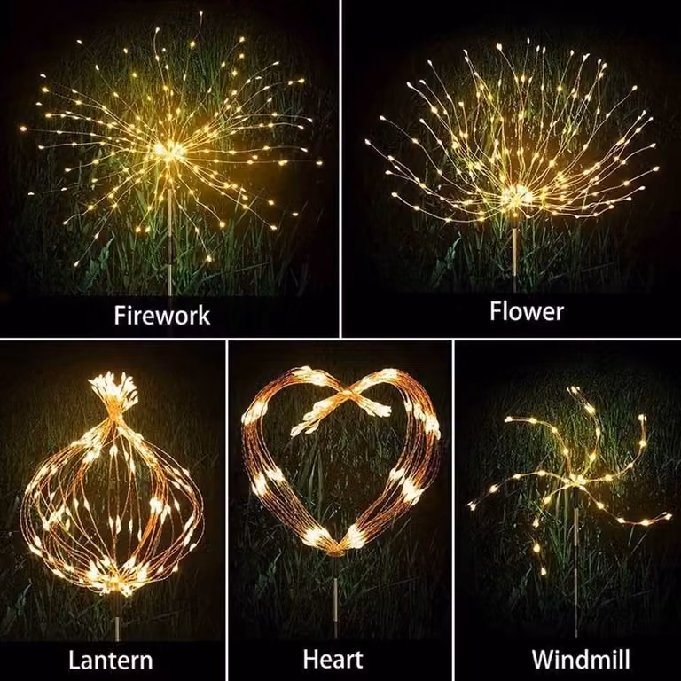 NESTLUNE 8 Solar Starburst Firework Stake Lights in White with Warm White Effect