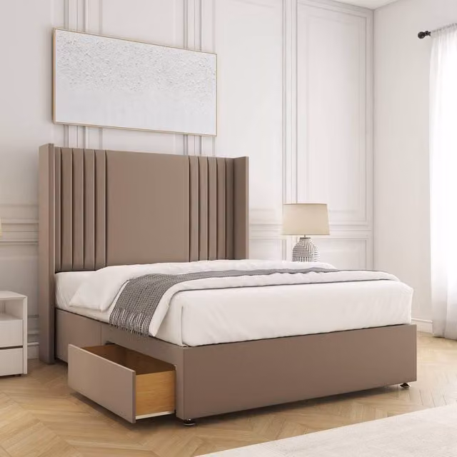 BSSPOKE Cheshire Small Double Divan Bed with 54 inch Headboard and 2 Drawers in Bronze Plush Velvet, W/D/H: 120 x 200 cm