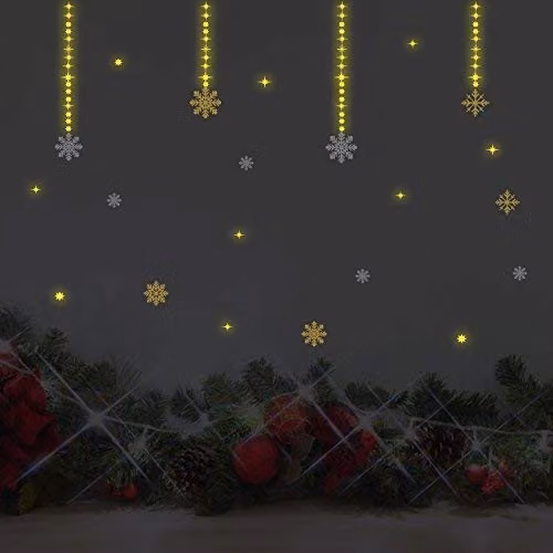 WALPLUS Christmas Glow in the Dark Wall Stickers with Moon, Stars and Santa's Sleigh in Multicolour – 1