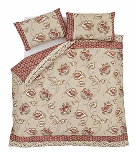 Catherine Lansfield Kashmir Paisley Floral Reversible Single Duvet Cover and Pillowcase Set in Beige and Red, W/D/H: 200 x 135 cm – 4