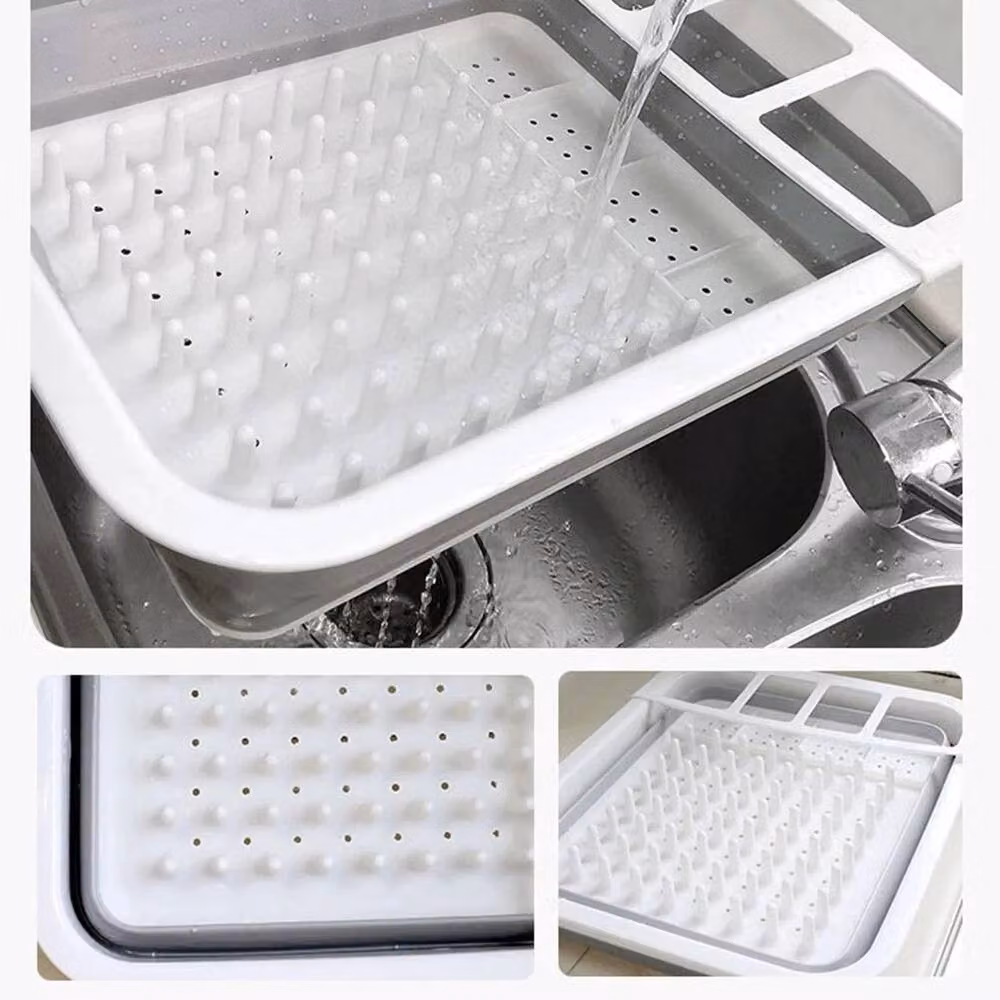 EONLION 2-Piece Folding Dish Drainer and Plate Drying Rack in Grey, 100 cm – 3