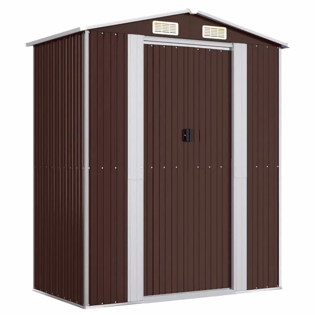 Berkfield Home Dark Brown Galvanised Steel Garden Shed with Sliding Gable Doors W/D/H: 192 x 108 x 223 cm – 2