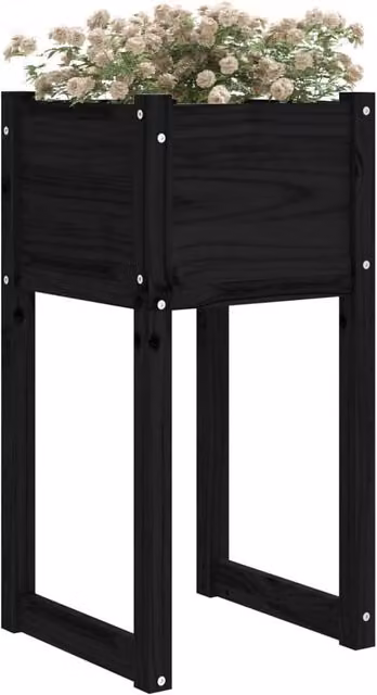 Berkfield Home Black Solid Wood Pine Planter W/D/H: 40 x 40 x 81 cm – 1