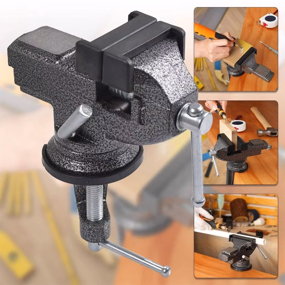 Kelvenix Work Bench Vice with Engineer Jaw and Swivel Base in Grey, W: 52 cm, D: 52 cm, H: 18 cm – 3