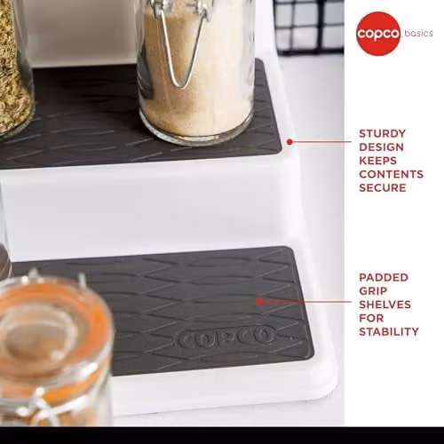 Copco 3-Tier Non-Slip Spice Rack and Cupboard Organiser, White/Grey, W: 25 cm x D: 25 cm x H: 8.5 cm – 5