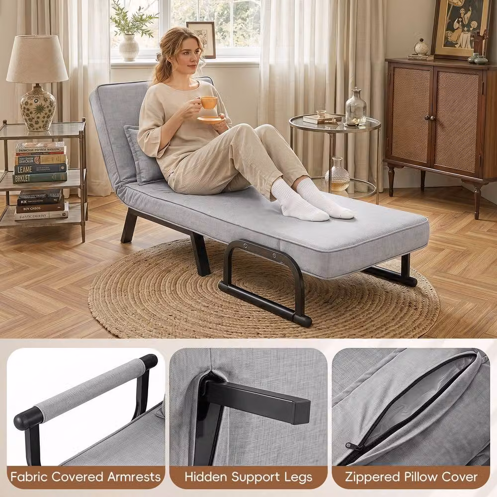 Costway Convertible Sleeper Chair Folding Sofa Bed in Grey with Adjustable Backrest and Armrests – 5
