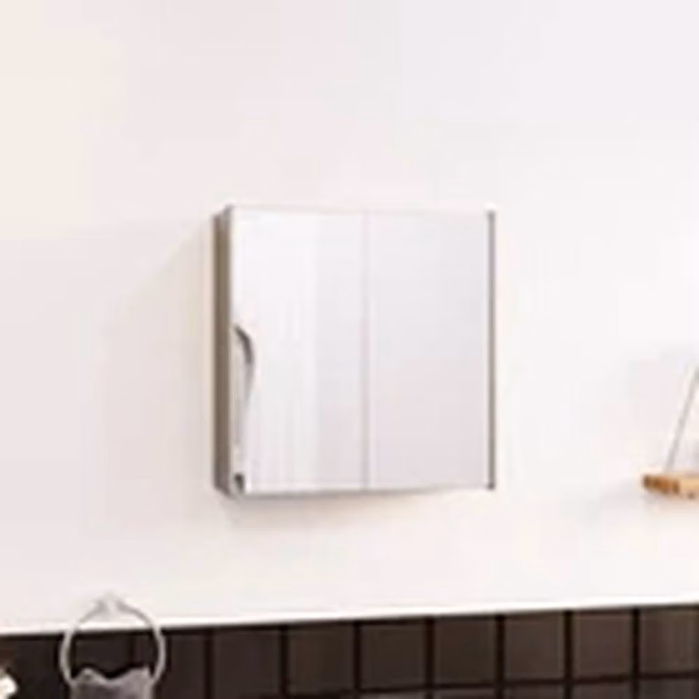 EONLION Modern Wall Mounted Grey Stainless Steel Bathroom Cabinet with Double Mirrored Hinged Doors and Internal Shelves – 3