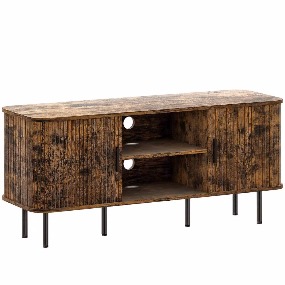 Wyld Haus Avaniva Industrial TV Console in Brown and Black with Sliding Tambour Doors, W: 120 cm, D: 55 cm – 2