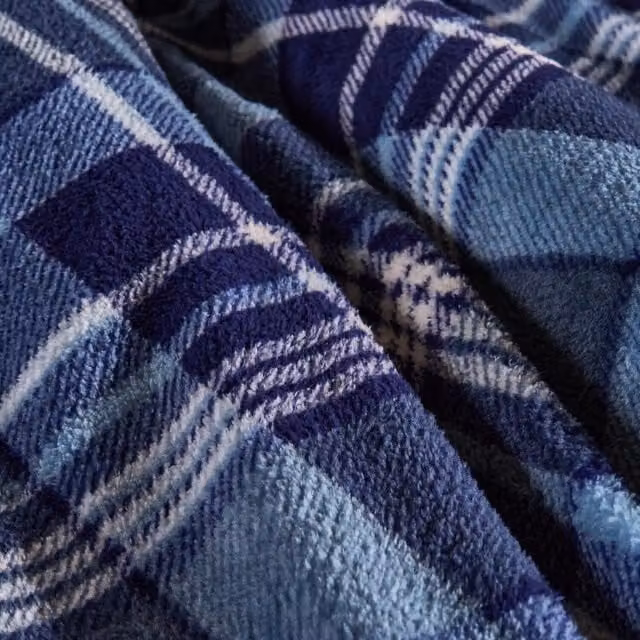 OHS Navy Blue Tartan Check Teddy Duvet Cover Set, W: 200 cm x H: 200 cm