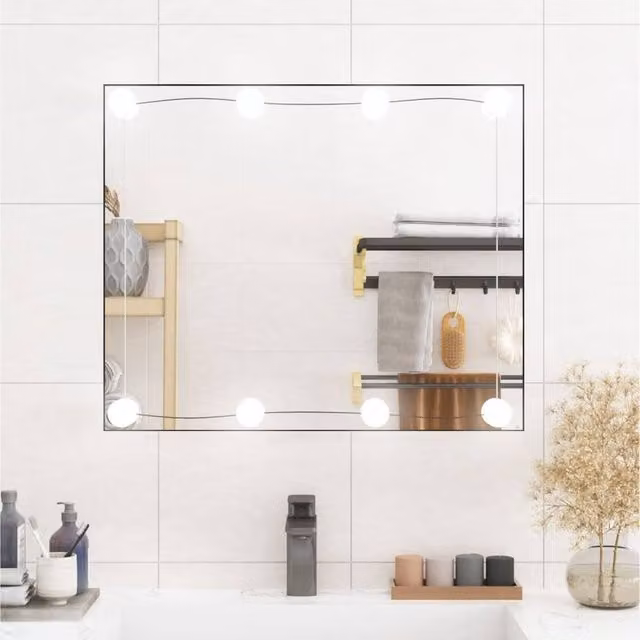 Berkfield Home Modern Rectangular Wall Mirror with LED Lights, Silver, W: 50 cm, H: 60 cm
