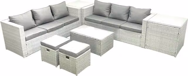 Fimous Garden 8 Seater Outdoor PE Rattan Furniture Set with 2 Footstools and 2 Side Tables in Light Grey Mixed