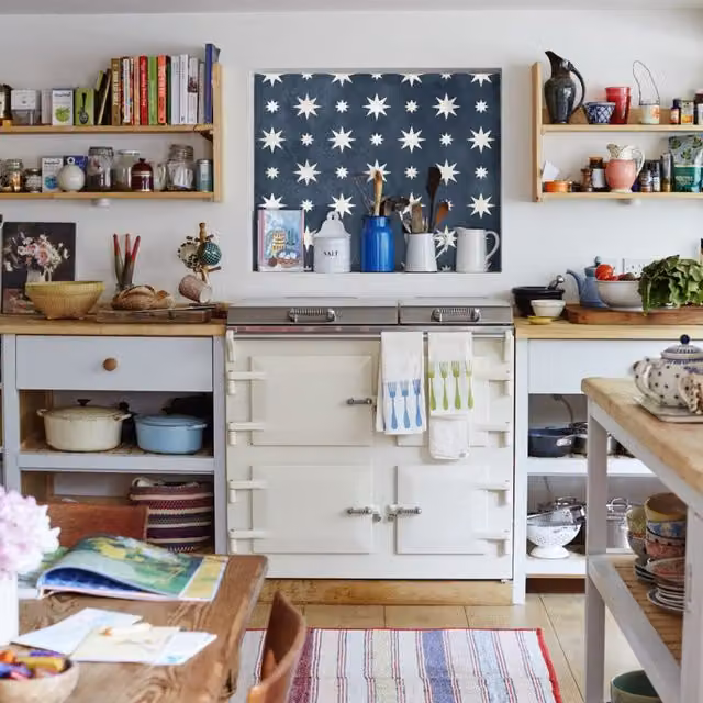 House Beautiful Jasper Indigo Blue Geometric Structured Glass Kitchen Splashback, Width: 90 cm