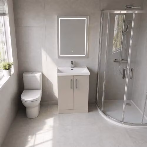 Balterley Pershall Modern Floor Standing 2 Door Bathroom Vanity Unit with Thin Edge Ceramic Basin, Grey, W: 60 cm, H: 85 cm, D: 34 cm – 4
