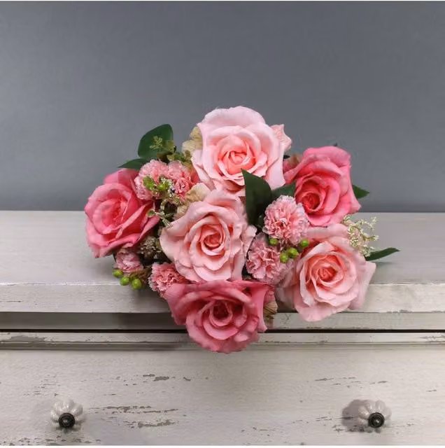 KDMD Tintagel Pink Artificial Rose Bush Floral Arrangement
