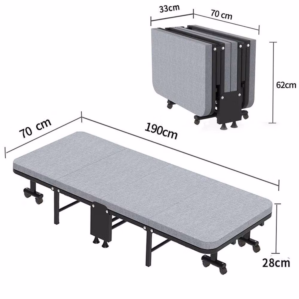 PAWNORA Folding Single Guest Bed with Grey Padded Foam and Metal Frame, W/D/H: 60 x 120 cm – 2