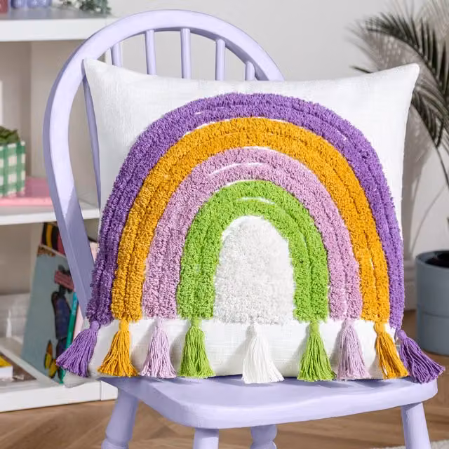 Heya Home Rainbow Tassel Multicolour Cotton Cushion, W/D/H: 45 x 45 x 45 cm – 1