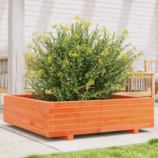 Berkfield Home Garden Planter in Brown Solid Wood, W/D/H: 90 x 90 x 26.5 cm