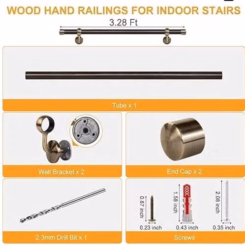 Woodworx Oak Staircase Handrail Kit with Brackets, Black, 3.6m – 4
