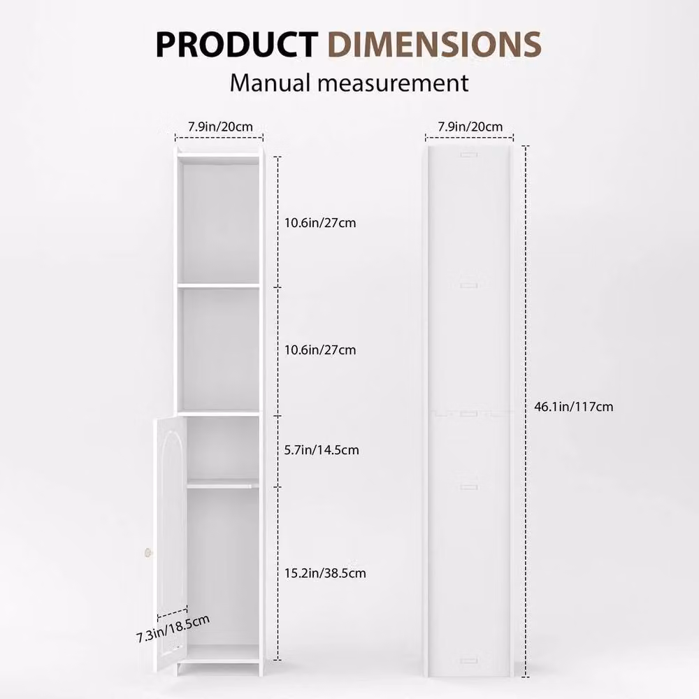 NESTLUNE Modern White Freestanding Bathroom Tallboy Cabinet with Hinged Doors and Internal Shelves – 2
