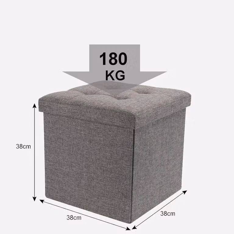 FORGEVIO Grey Folding Ottoman Storage Box, W/D/H: 38 x 38 x 38 cm