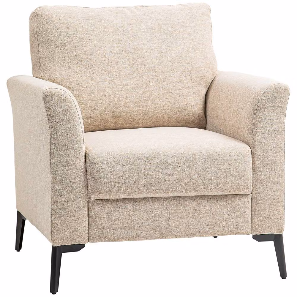 Wyld Haus Rapara Beige Linen Look Accent Armchair with Black Metal Legs – 2
