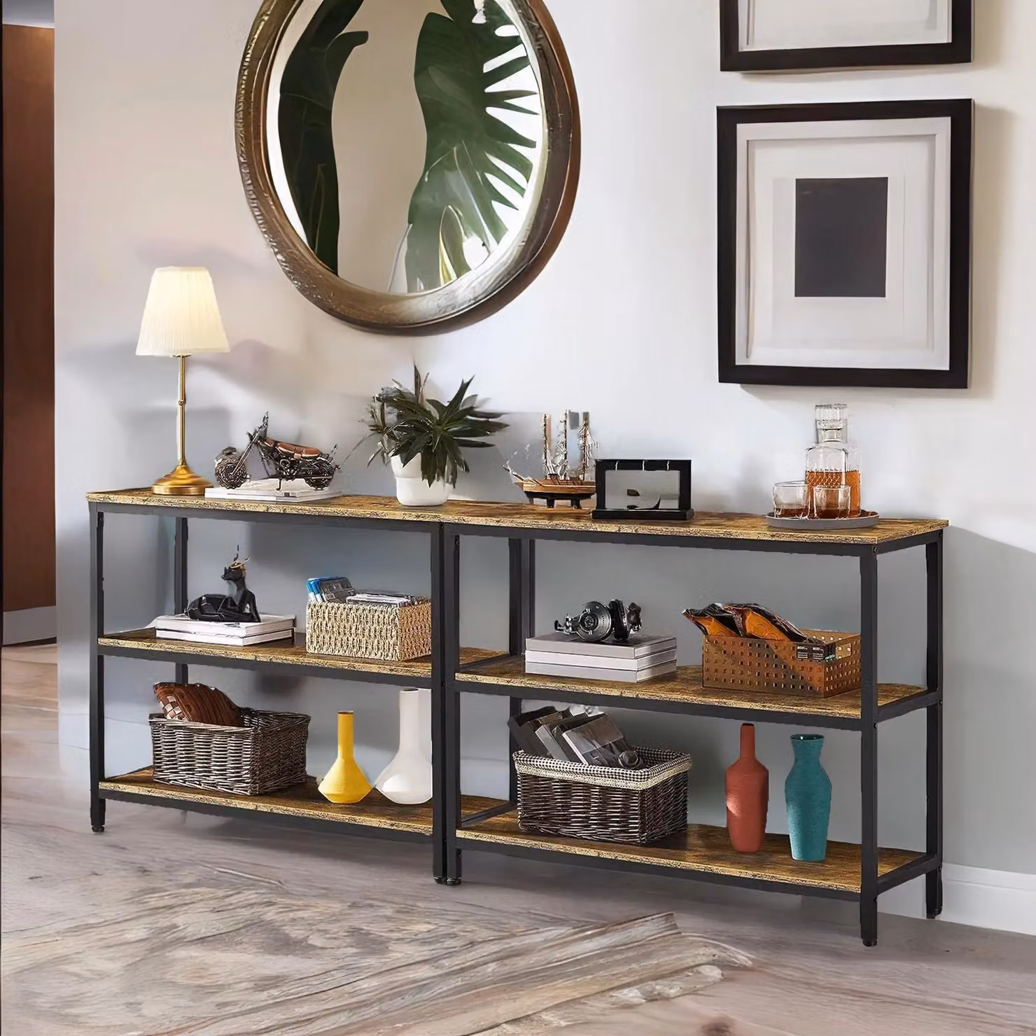 Rafaelo Mobilia 3 Tier Rustic Brown Hallway Console Table W/D/H: 80 x 35 x 35 cm – 3