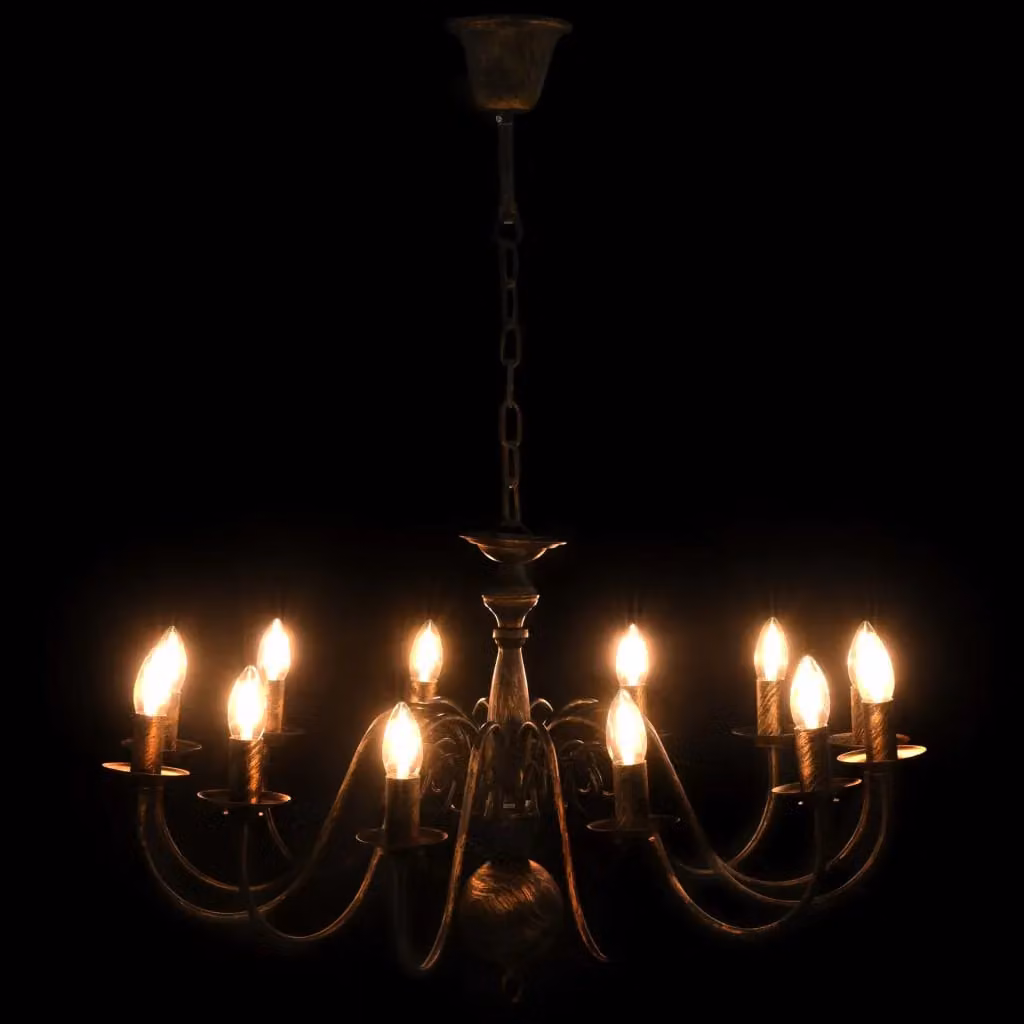 Berkfield Home Antique Black Metal Chandelier with 12 x E14 Bulbs – 2