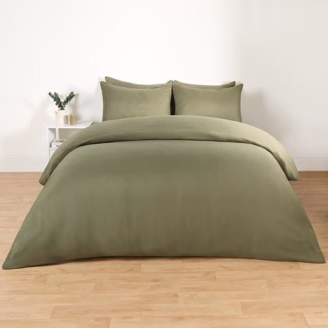 Brentfords Plain Green Reversible Microfibre Bedding Set with Pillowcase, W: 180 cm, L: 200 cm