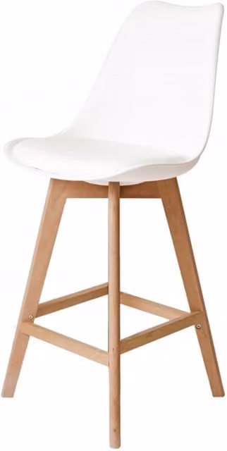 Fusion Living Soho Bar Stool in White with Beech Wood Legs