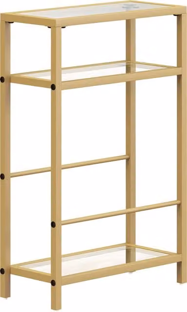 HOMCOM 3-Tier Gold Side Table with Tempered Glass Top and Storage Shelf