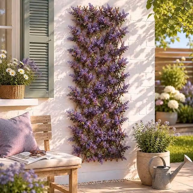 Marco Paul Artificial Violet Flower Expandable Willow Trellis in Purple, W: 60 cm, H: 180 cm
