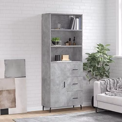 vidaXL Highboard in Concrete Grey with Hinged Doors and Internal Shelves, W/D/H: 69.5 x 34 x 180 cm – 2