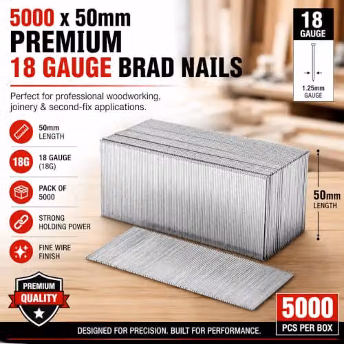 Lumberjack 5000pc 18 Gauge Galvanised Brad Nails, 50mm, Silver – 2