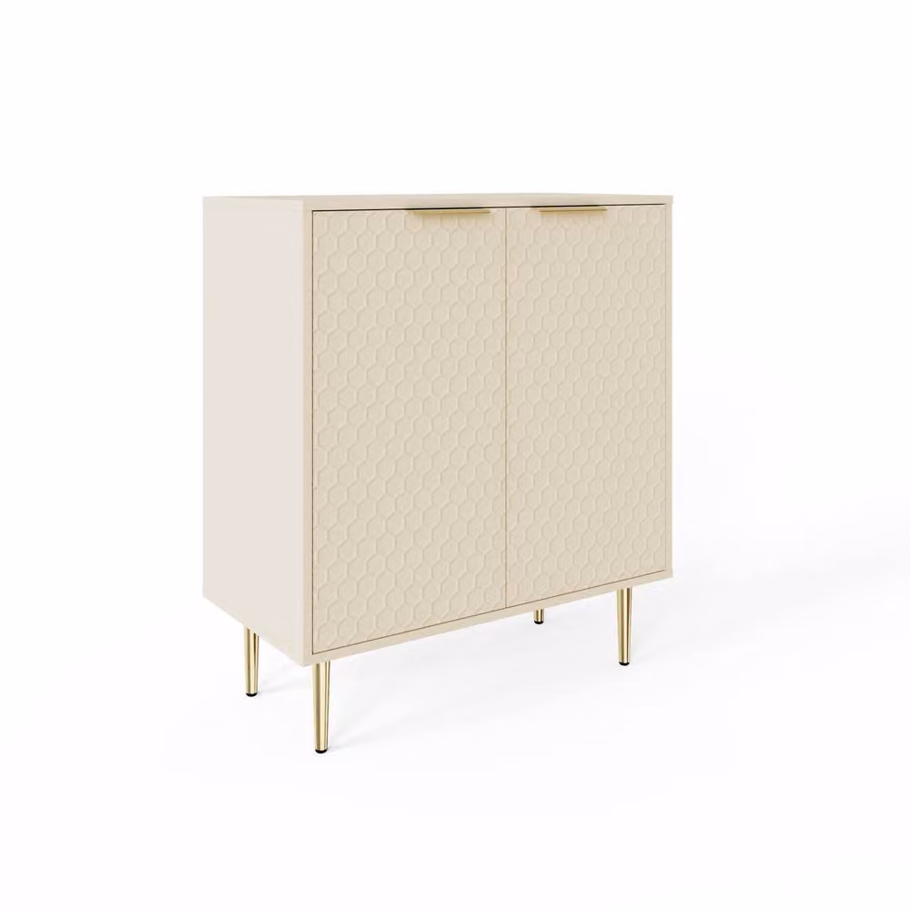 GFW Azariah Compact Sideboard in Beige with Matt Metal Geometric Design – 2
