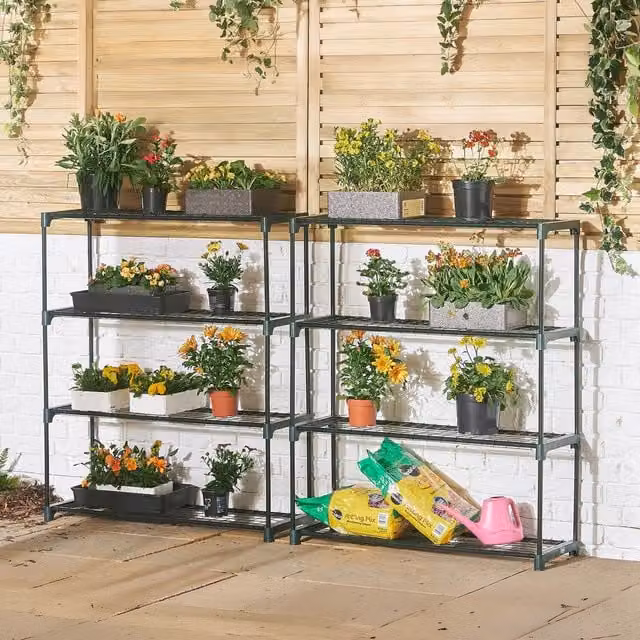 VonHaus 4 Tier Metal Freestanding Greenhouse Shelving in Green