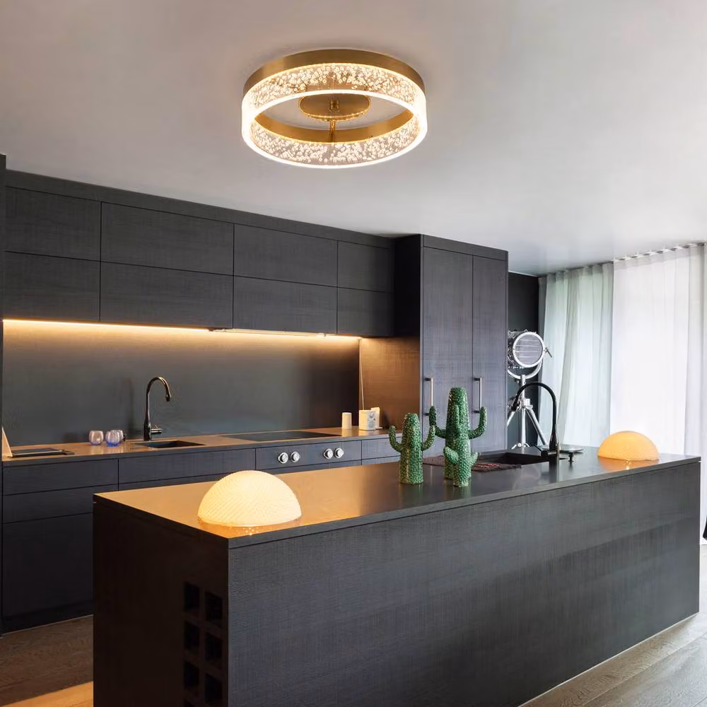 NIVOR 20W LED Round Ceiling Light in Gold and Transparent Seeded Acrylic – 5