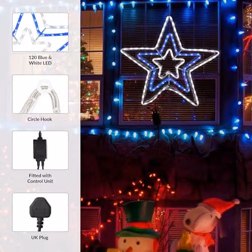 The Christmas Workshop 72590 Bright Star Christmas Window Light with 120 Blue and White LEDs, W 72 cm x H 70 cm – 2