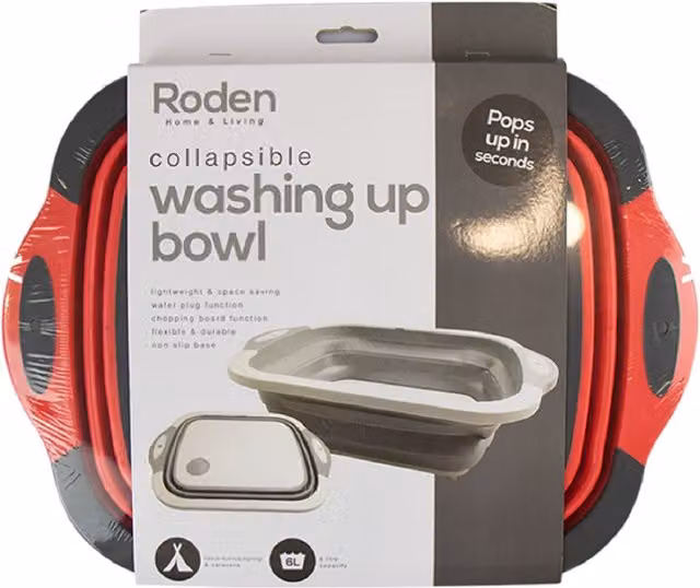 Roden Red Collapsible Silicone Washing Up Bowl and Rectangular Chopping Board
