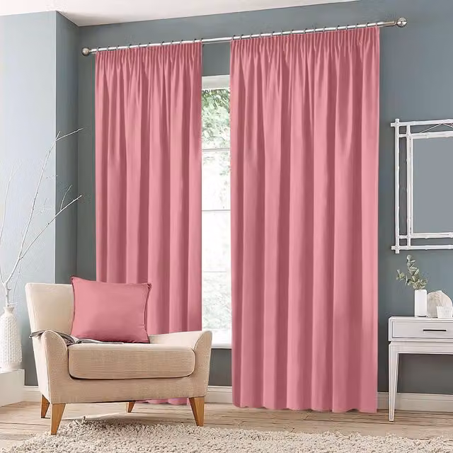Roseley Plain Pink Blackout Pencil Pleat Fabric Curtains