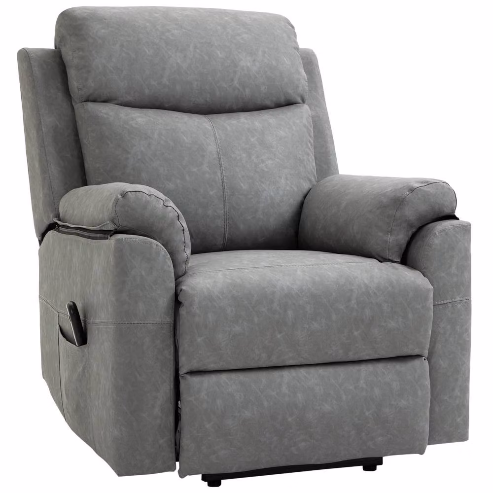 STILVORA Electric Riser Recliner Chair in Grey Synthetic Leather with Remote Control and Powered Lift Assist – 3