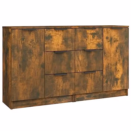 vidaXL Set of 2 Minimalist Sideboards in Smoked Oak, W/D/H: 60 x 30 x 70 cm – 1